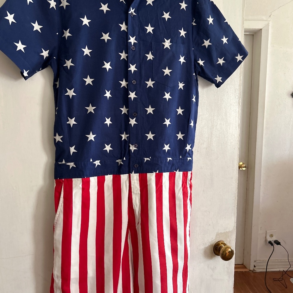 red, white and blue romper size small